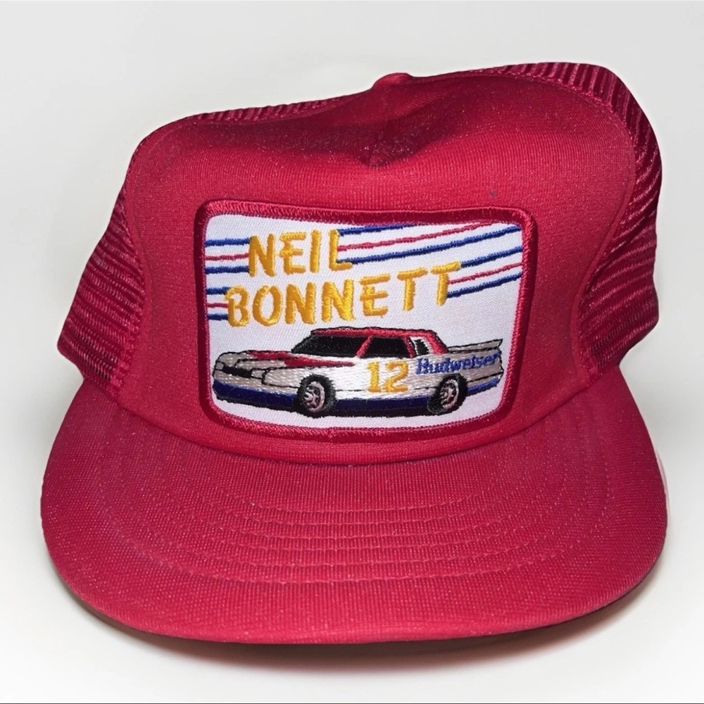 VTG 80s Neil Bonnett NASCAR Budweiser Red Foam Hat Cap Snapback Trucker Patch